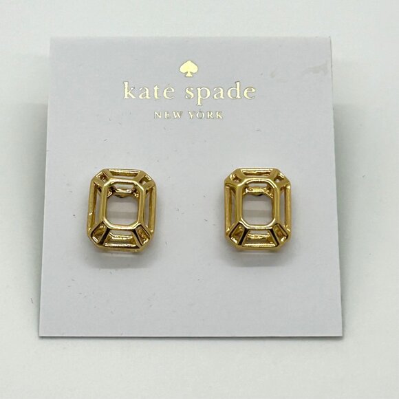 Estate Jewelry - Kate Spade Freeze Frame Earrings Gold Geometric StudsRectangle Modern Minimalist